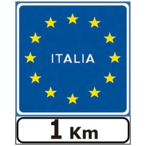 Segnale in lamiera cartello stradale preavviso di confine di stato tra paesi della comunità europea figura ii 97/b art.123 classe 1